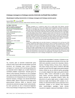 Crataegus Monogyna Ve Crataegus Azarolus Türlerinde Morfolojik Fidan Özellikleri