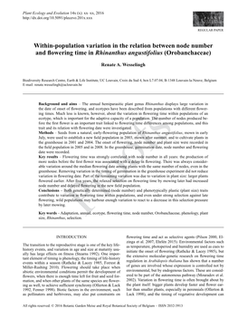 Within-Population Variation in the Relation Between Node Number and Flowering Time in Rhinanthus Angustifolius (Orobanchaceae)