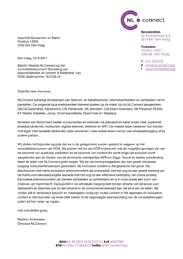 Geachte Heer, Mevrouw, Nlconnect Behartigt De Belangen Van Telecom