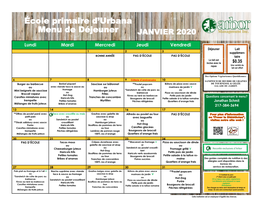 École Primaire D'urbana Menu De Déjeuner