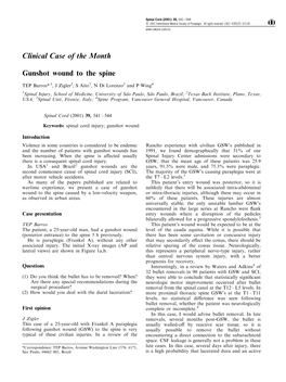 Clinical Case of the Month Gunshot Wound to the Spine