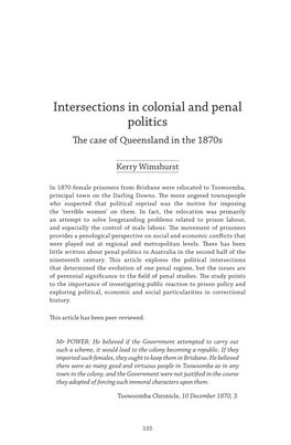 Intersections in Colonial and Penal Politics