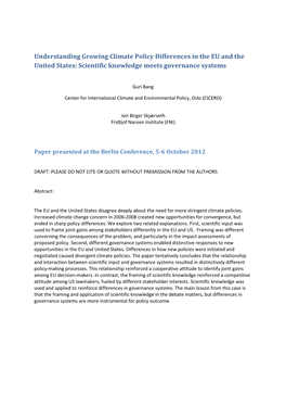 Understanding Growing Climate Policy Differences in the EU and the United States: Scientific Knowledge Meets Governance Systems