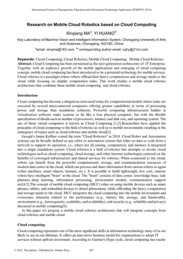 Research on Mobile Cloud Robotics Based on Cloud Computing