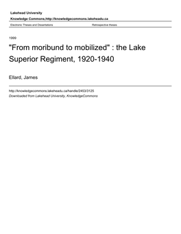 The Lake Superior Regiment, 1920-1940