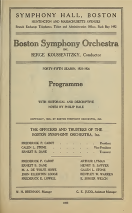 Boston Symphony Orchestra Concert Programs, Season 45,1925-1926