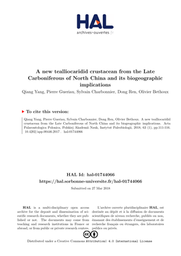 A New Tealliocaridid Crustacean from the Late Carboniferous of North