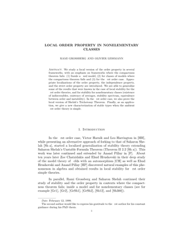 LOCAL ORDER PROPERTY in NONELEMENTARY CLASSES 1. Introduction in the First Order Case, Victor Harnik and Leo Harrington In