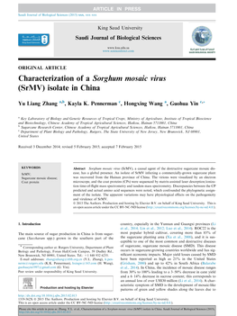 Characterization of a Sorghum Mosaic Virus (Srmv) Isolate in China