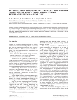 Thermodynamic Properties of Lithium Chloride Ammonia Complexes For