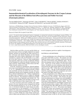 Immunohistochemical Localization of Steroidogenic Enzymes In