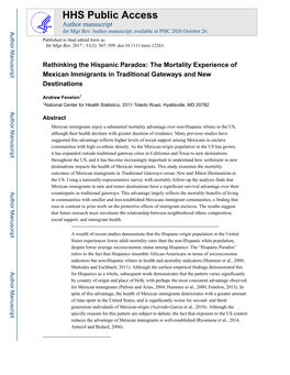 Rethinking the Hispanic Paradox: the Mortality Experience of Mexican Immigrants in Traditional Gateways and New Destinations