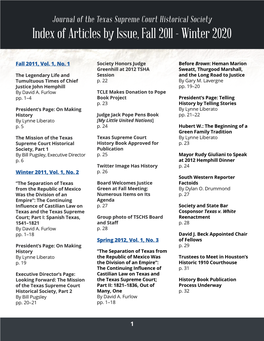 Index of Articles by Issue, Fall 2011 - Winter 2020