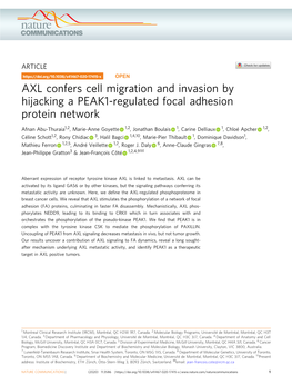 AXL Confers Cell Migration and Invasion by Hijacking a PEAK1-Regulated Focal Adhesion Protein Network