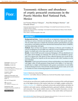 Taxonomic Richness and Abundance of Cryptic Peracarid Crustaceans in the Puerto Morelos Reef National Park, Mexico