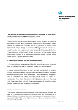 The Ministry of Immigration and Integration's Overview of Travel Docu-Ments, Visa Conditions and Border Crossing Points