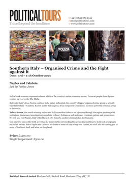 Southern Italy – Organised Crime and the Fight Against It Dates: 3Rd – 11Th October 2020