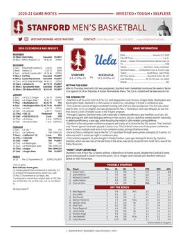 Stanford Men's Basketball Page 1/1 Team Game-By-Game As of Jan 16, 2021 All Games