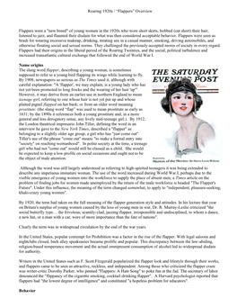 Roaring 1920S / “Flappers” Overview Flappers Were a 