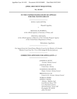 [ORAL ARGUMENT REQUESTED] No. 18-1453 in the UNITED STATES COURT of APPEALS for the TENTH CIRCUIT DANA ALIX ZZYYM, Plaintiff-App