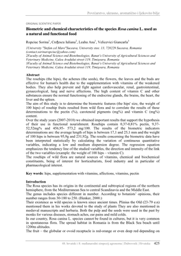 Biometric and Chemical Characteristics of the Species Rosa Canina L. Used As a Natural and Functional Food