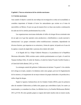 13 Capítulo I. Nuevas Estructuras De Los Cárteles Mexicanos 1.1 Cárteles Mexicanos Aun Cuando El Objetivo Central De E