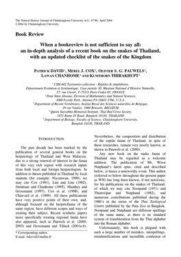 An In-Depth Analysis of a Recent Book on the Snakes of Thailand, with an Updated Checklist of the Snakes of the Kingdom