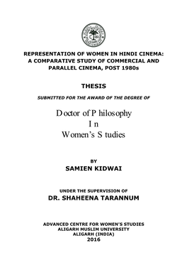 HINDI CINEMA: a COMPARATIVE STUDY of COMMERCIAL and PARALLEL CINEMA, POST 1980S