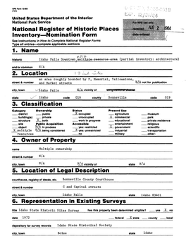 National Register of Historic Places Inventory Nomination Form 1. Name 2. Location 3. Classification 4. Owner of Property 6