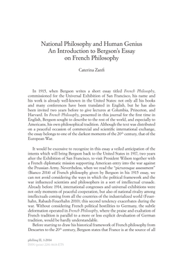 National Philosophy and Human Genius an Introduction to Bergson's