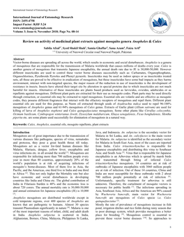 Review on Activity of Medicinal Plant Extracts Against Mosquito Genera Anopheles & Culex