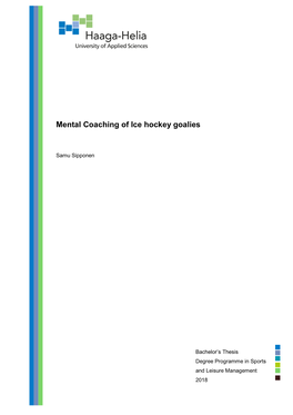 Mental Coaching of Ice Hockey Goalies