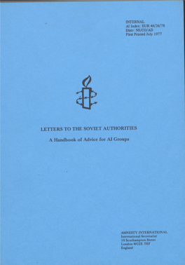 LETTERS to the SOWET AUTHORITIES a Handbook Of