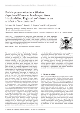 Pedicle Preservation in a Silurian Rhynchonelliformean Brachiopod from Herefordshire, England: Soft-Tissue Or an Artefact of Interpretation? Michael G