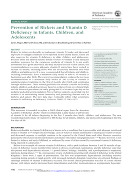 Prevention of Rickets and Vitamin D Deficiency in Infants, Children, and Adolescents Carol L