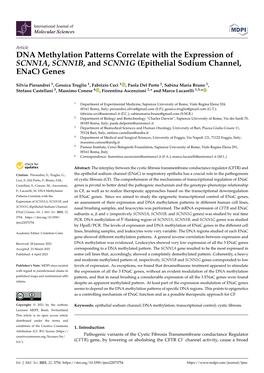 DNA Methylation Patterns Correlate with the Expression of SCNN1A, SCNN1B, and SCNN1G (Epithelial Sodium Channel, Enac) Genes