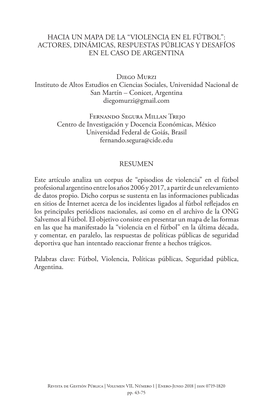 Violencia En El Fútbol”: Actores, Dinámicas, Respuestas Públicas Y Desafíos En El Caso De Argentina