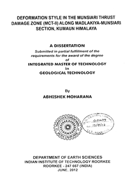 Deformation Style in the Munsiari Thrust Damage Zone (Mct-Ii) Along Madlakiya-Mun.Siari Section, Kumaun Himalaya