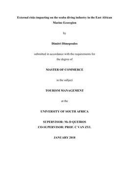 External Risks Impacting on the Scuba Diving Industry in the East African Marine Ecoregion