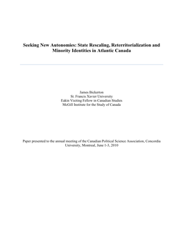 State Rescaling, Reterritorialization and Minority Identities in Atlantic Canada