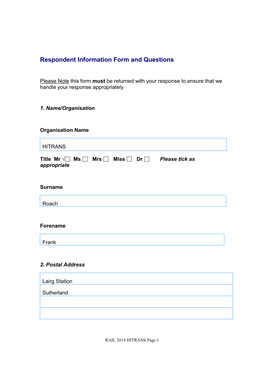 Respondent Information Form and Questions