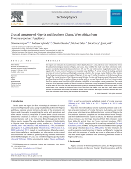 Crustal Structure of Nigeria and Southern Ghana, West Africa from P-Wave Receiver Functions Tectonophysics