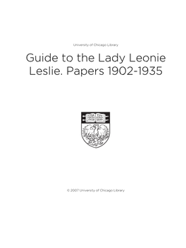 Guide to the Lady Leonie Leslie. Papers 1902-1935