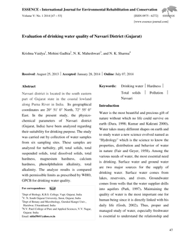 Evaluation of Drinking Water Quality of Navsari District (Gujarat)