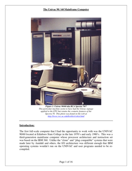 The Univac 90 / 60 Mainframe Computer Page