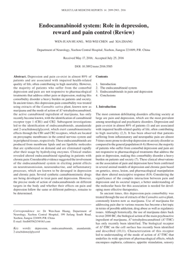 Endocannabinoid System: Role in Depression, Reward and Pain Control (Review)