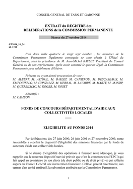 EXTRAIT Du REGISTRE Des DELIBERATIONS De La COMMISSION PERMANENTE
