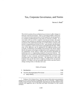 Tax, Corporate Governance, and Norms