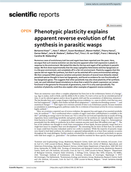 Phenotypic Plasticity Explains Apparent Reverse Evolution of Fat Synthesis in Parasitic Wasps Bertanne Visser1*, Hans T