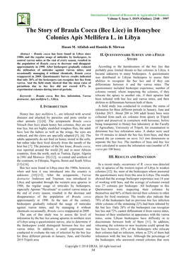 The Story of Braula Coeca (Bee Lice) in Honeybee Colonies Apis Mellifera L. in Libya